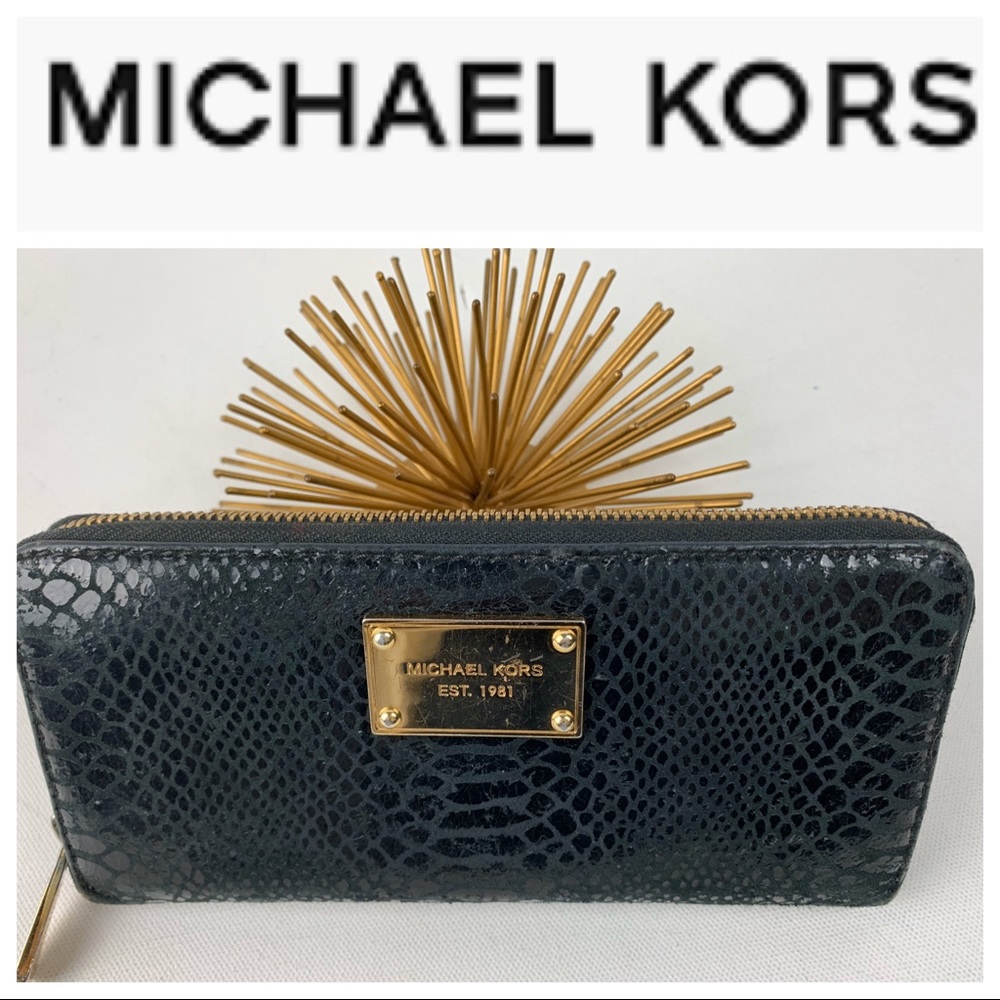 MICHAEL KORS Black Snake Skin Embossed Wallet